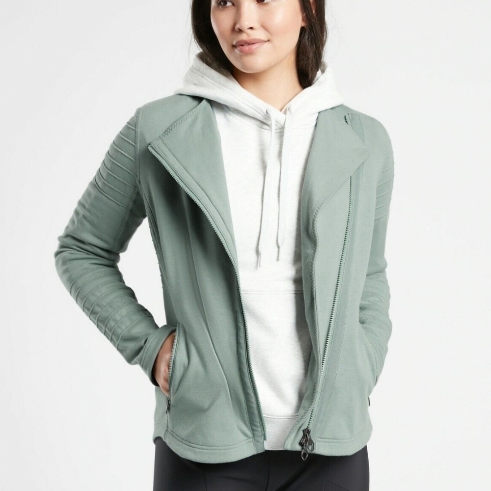 🛍 Athleta Moto Jacket Minimalistic Grey green grey zip-up jacket 982849 size M